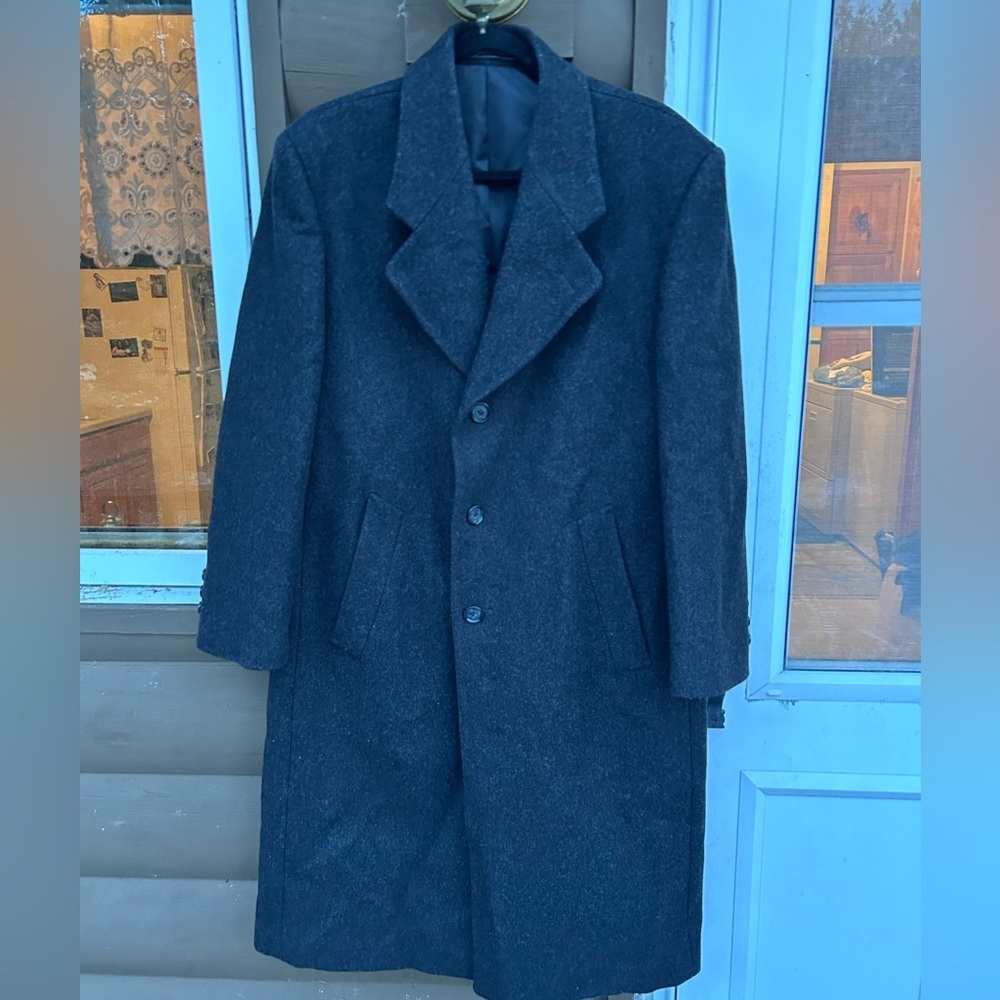 Jeffrey Banks Couture Men’s Overcoat  Wool & Cashmere Blend Dark Gray - 45 Long - Picture 2 of 9